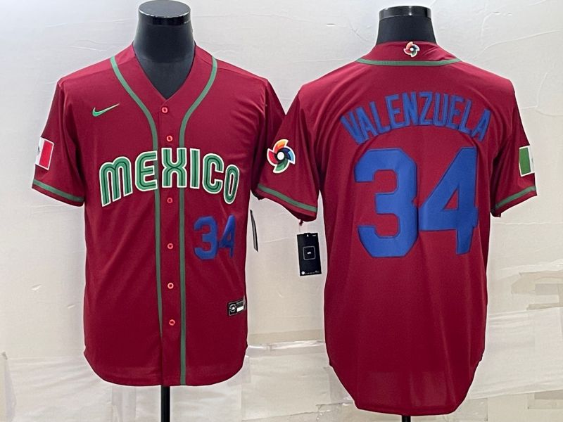 Men 2023 World Cub Mexico #34 Valenzuela Red Nike MLB Jersey15